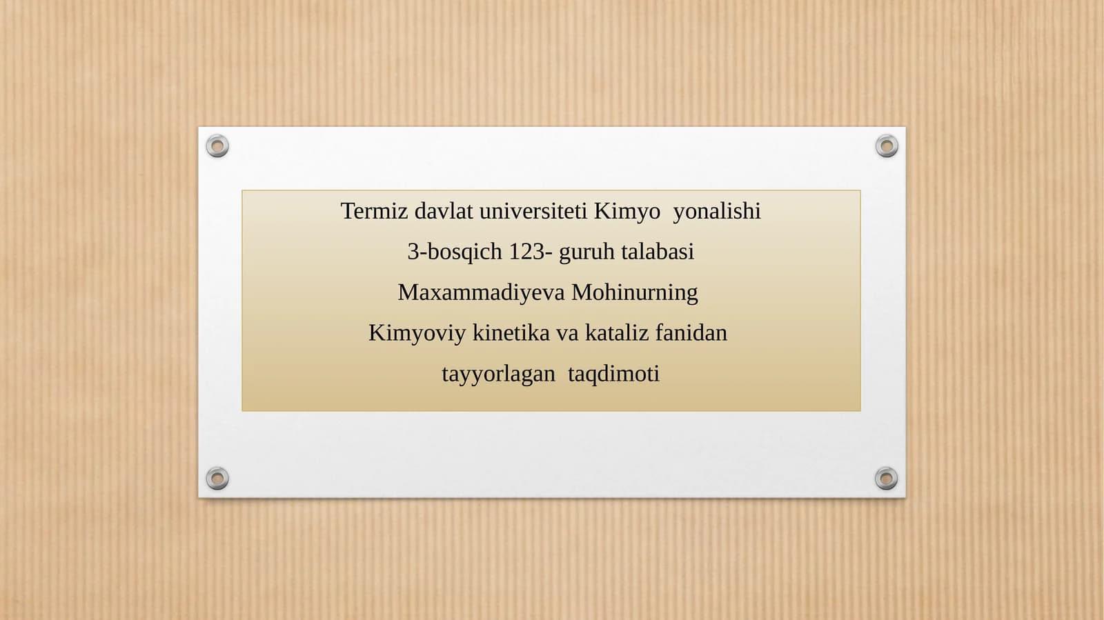 Kimyoviy kinetika va kataliz fanidan ta'lim