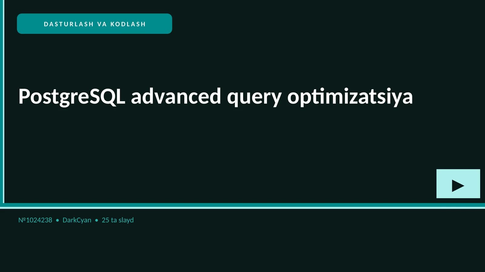 PostgreSQL advanced query optimizatsiya