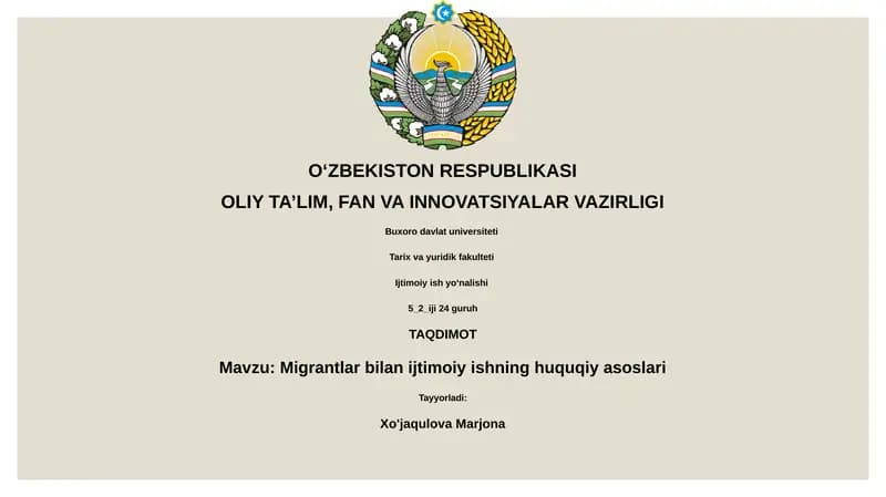 Migrantlar bilan ijtimoiy ishning huquqiy asoslari