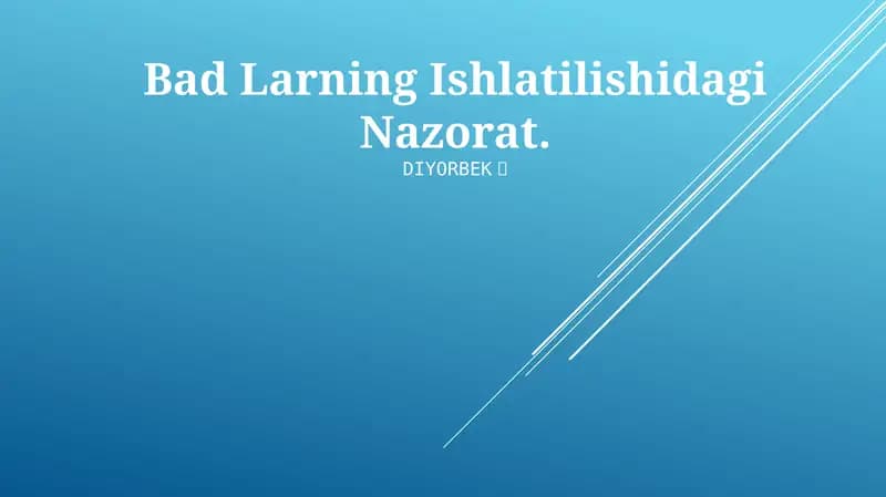 Bad Larning Ishlatilishidagi Nazorat