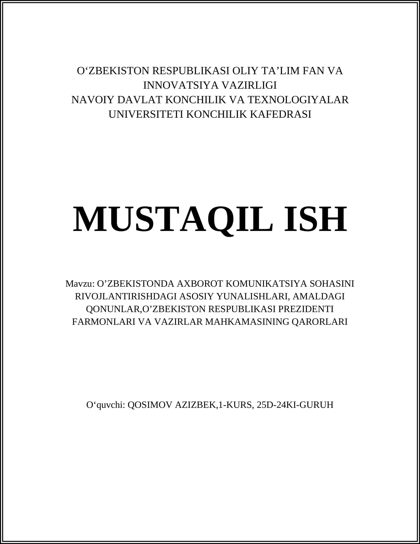 Axborot-kommunikatsiya texnologiyalarini rivojlantirishning strategik yo'nalishlari