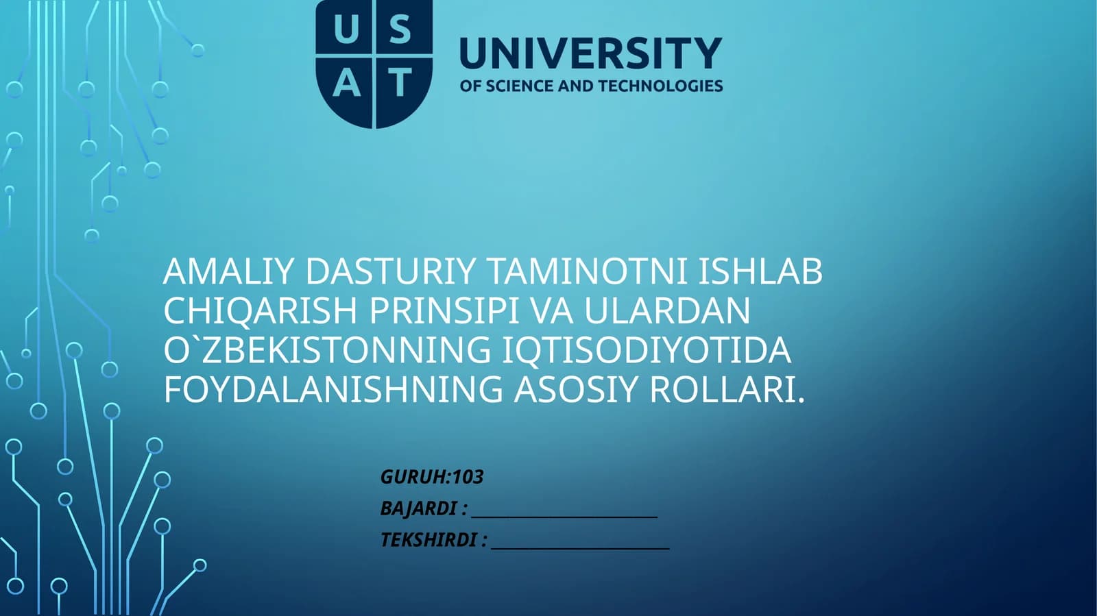 Dasturiy taʼminotni ishlab chiqarish prinsipi va ulardan O`zbekistonning iqtisodiyotida foydalanishning asosiy rollari