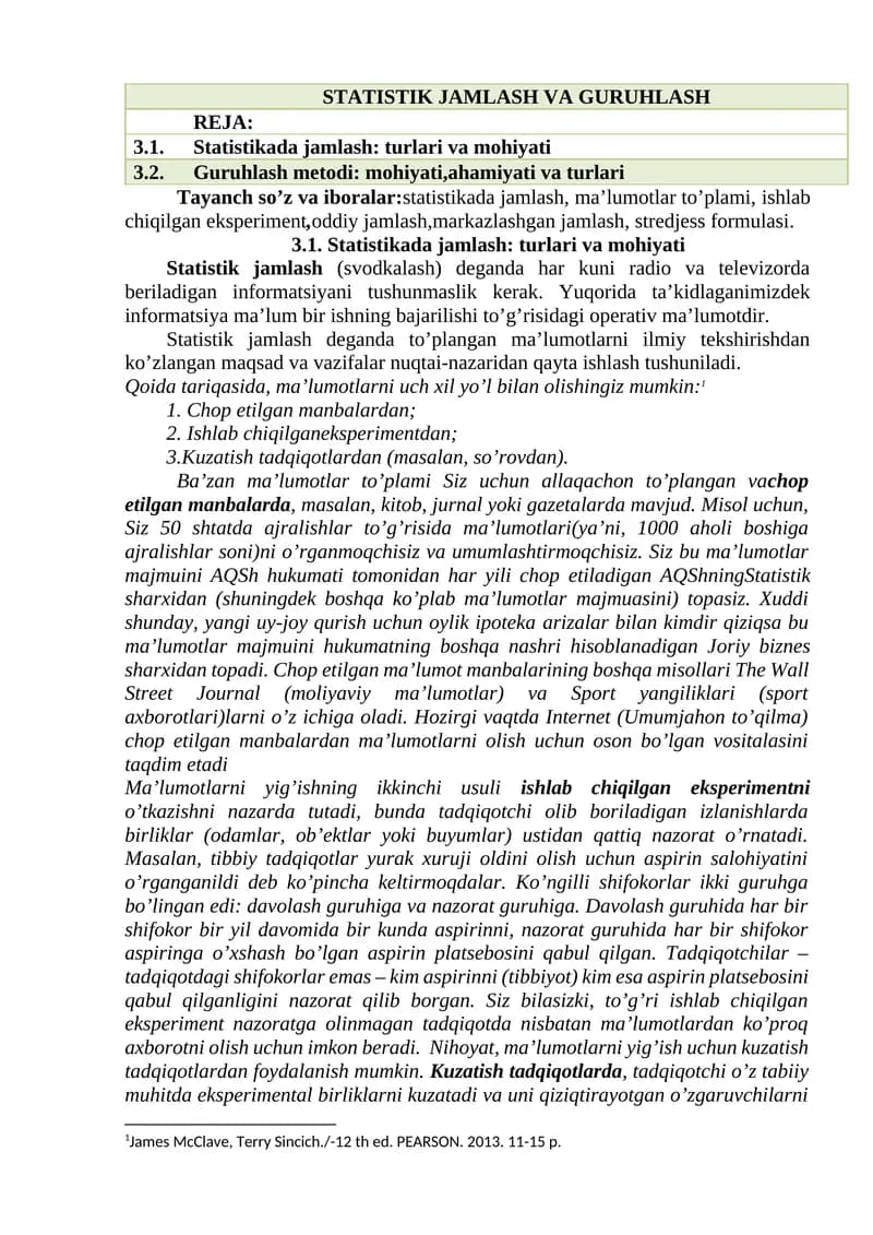 STATISTIK JAMLASH VA GURUHLASH