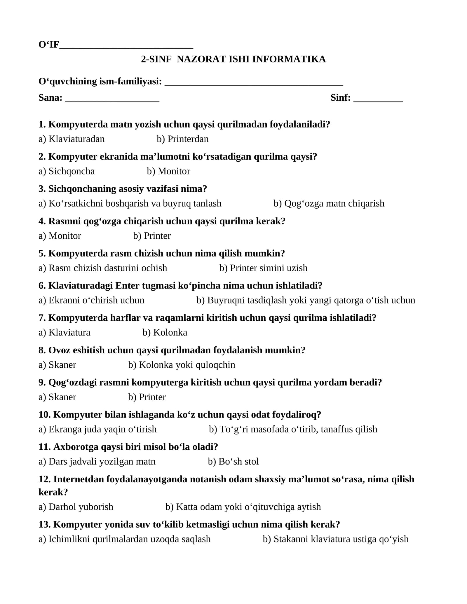 2-SINF  INFORMATIKA TEST