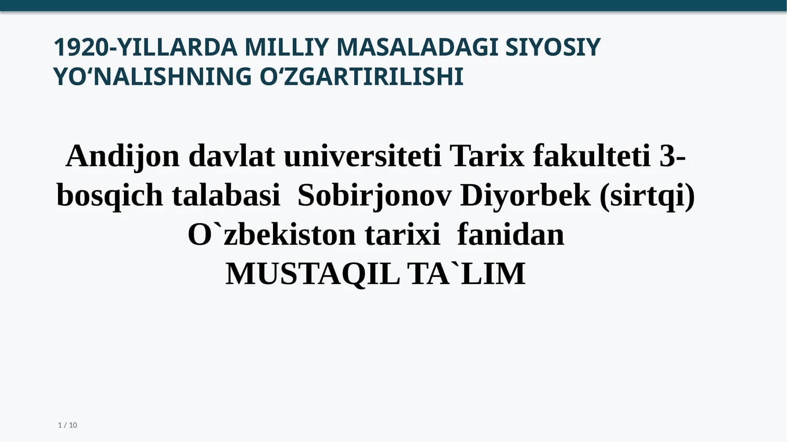 1920-YILLARDAMILLIYMASALADAGISIYOSIYYO‘NALISHNINGO‘ZGARTIRILISHI