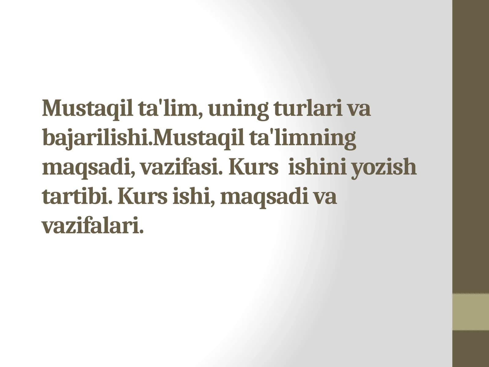 Kurs ishi, maqsadi va vazifalari