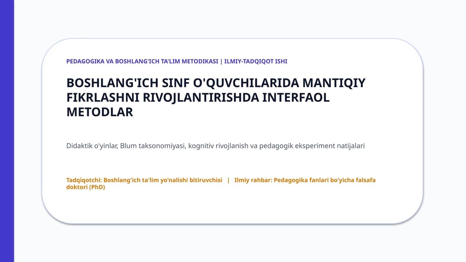 Pedagogika va boshlang'ich ta'lim metodikasi