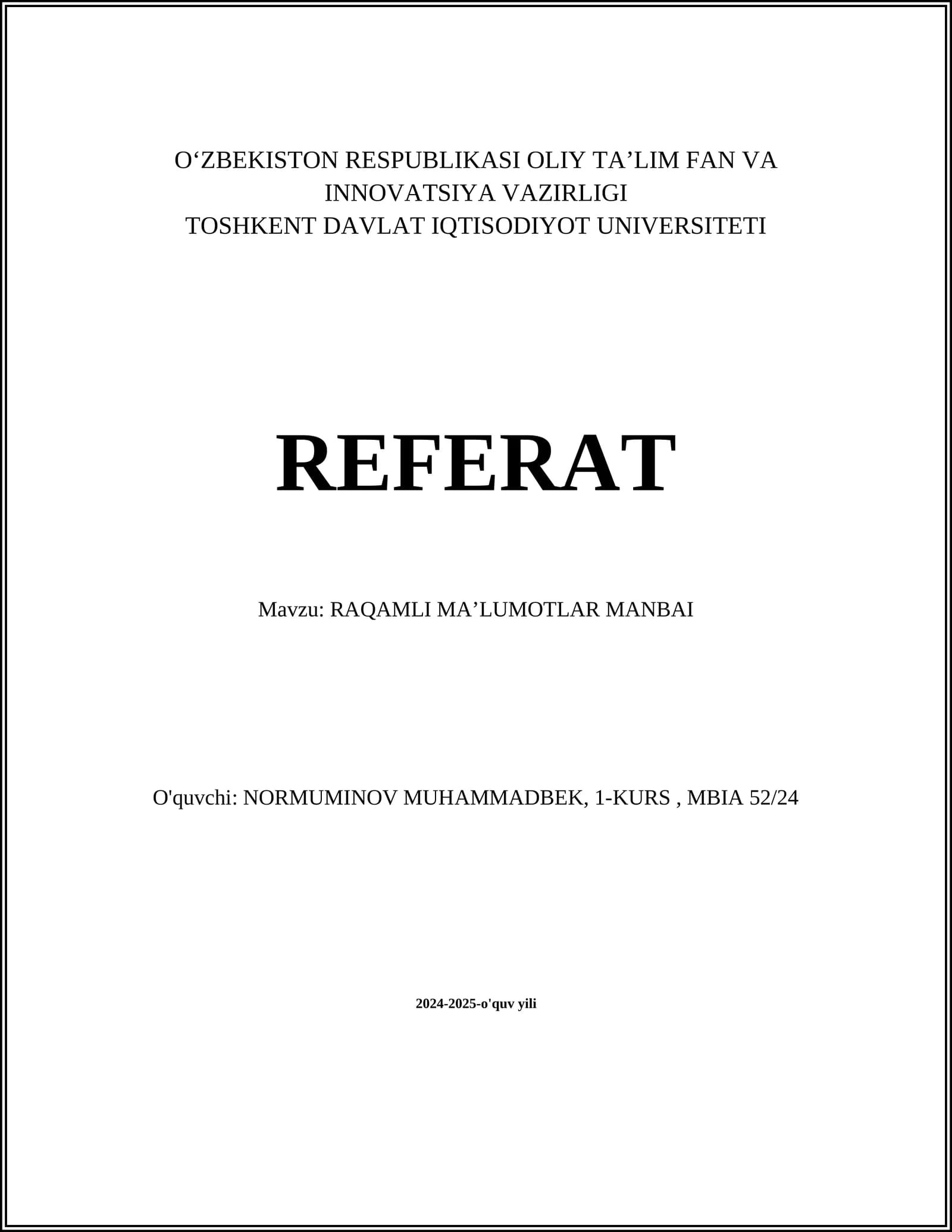 RAQAMLI MAʼLUMOTLAR MANBAI