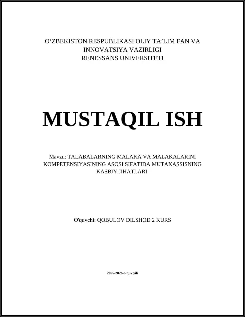 Mutaxassisning kasbiy jihatlari: tushuncha va ahamiyati