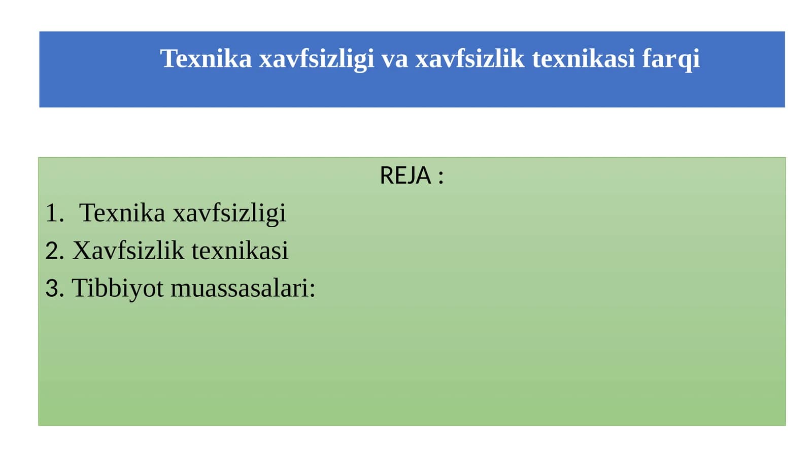 Texnikaxavfsizligi va xavfsizlik texnikasi