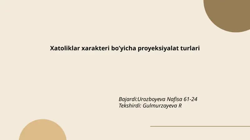 Xatoliklar xarakteri boʼyicha proyeksiyalat turlari