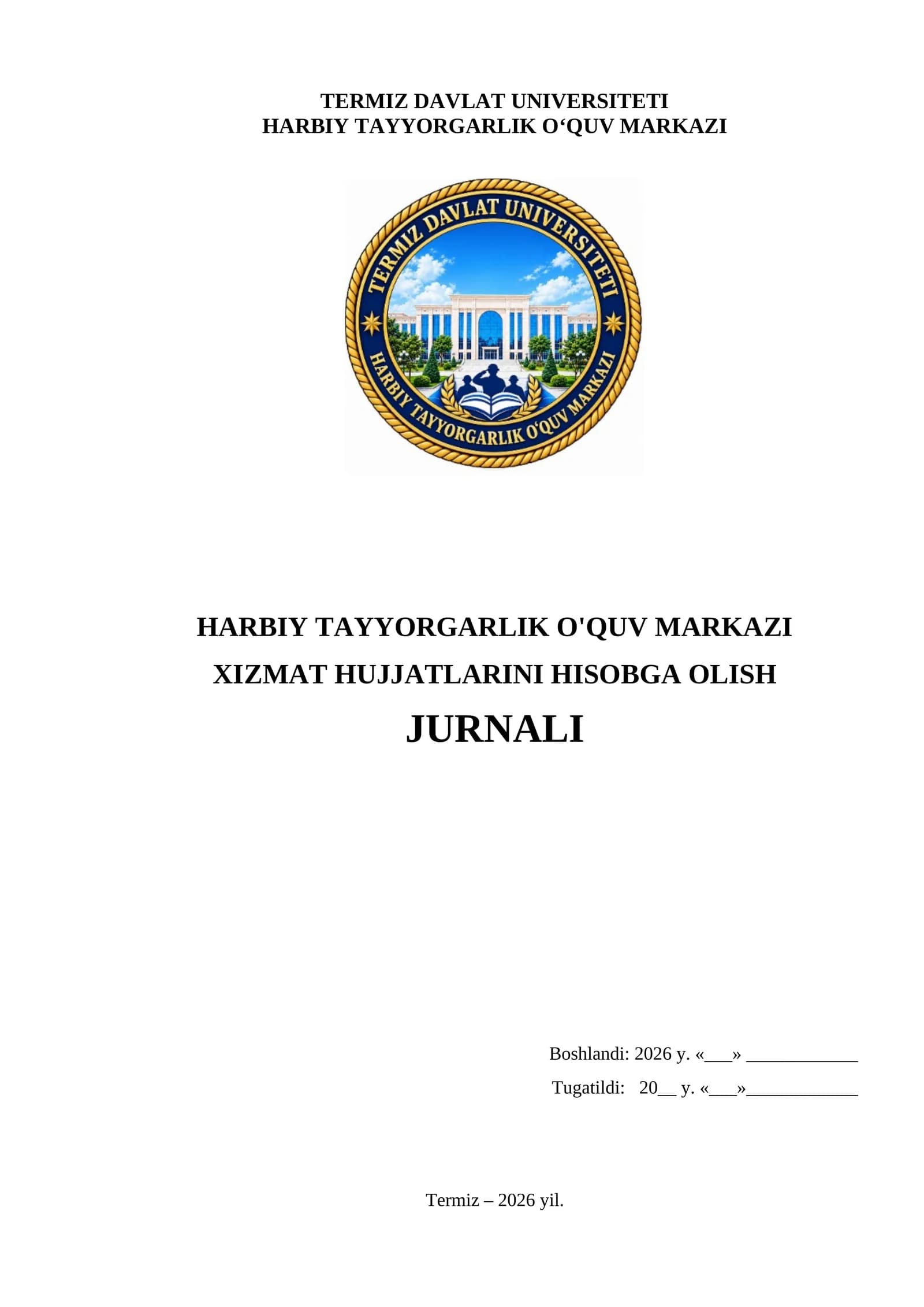 XIZMAT HUJJATLARINI HISOBGA OLISH JURNALI