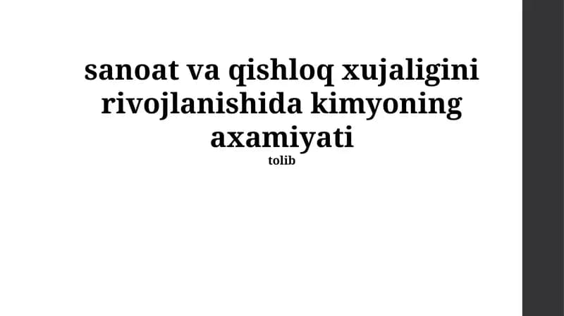 Kimyo: Qishloq xo'jaligida kimyoning ahamiyati