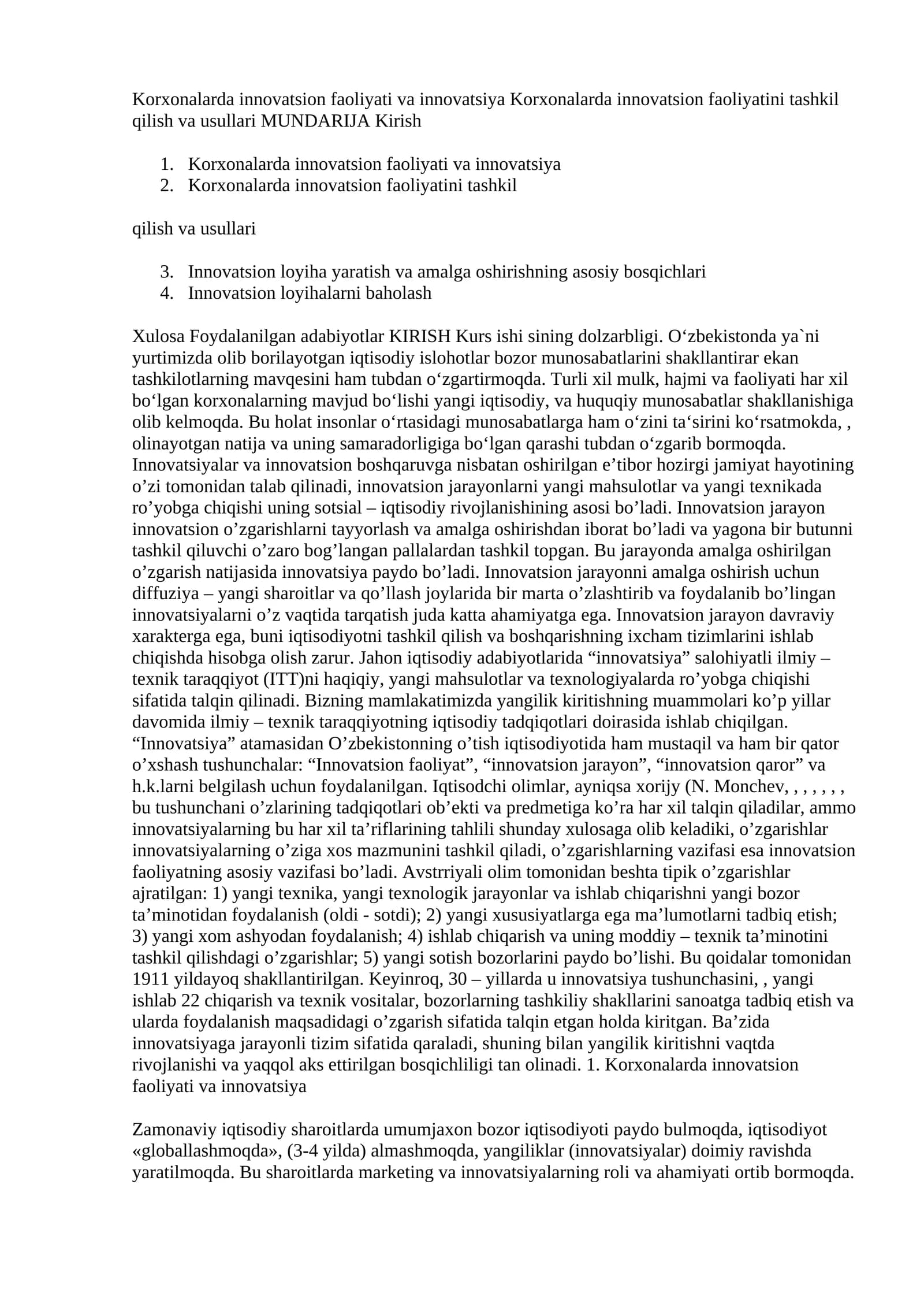Innovatsion innovatsiya va innovatsioninn foyliyati