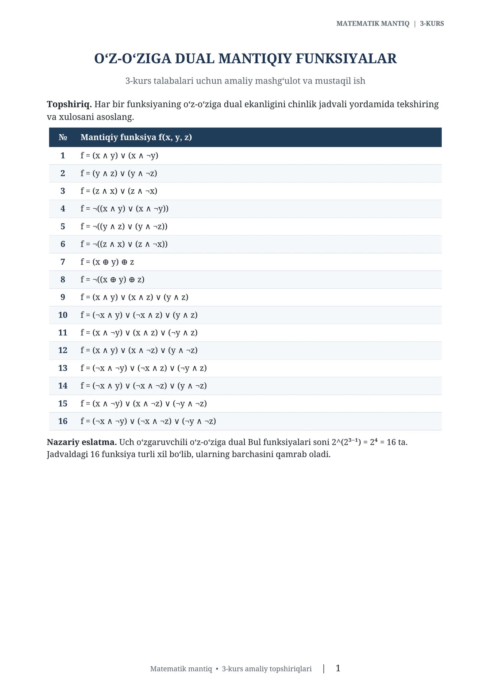 MATEMATIK MANTIQ | 3-KURS