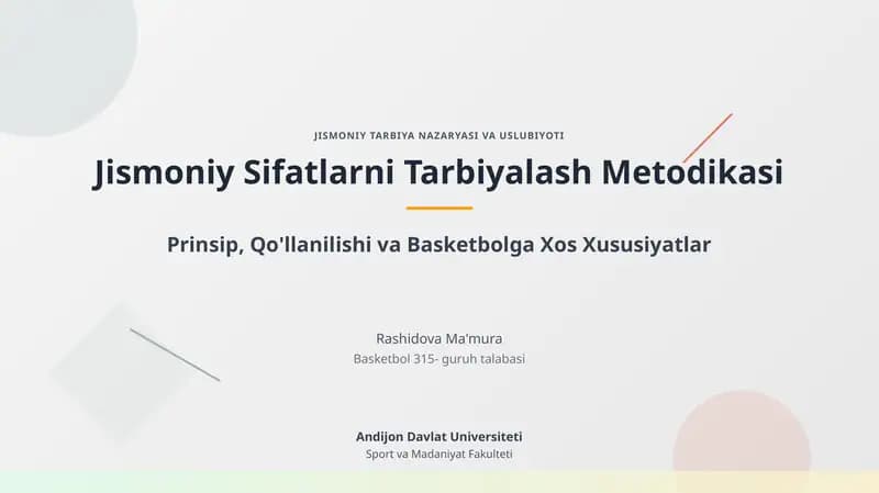 Jismoniy Sifatlarni Tarbiyalash Metodikasi