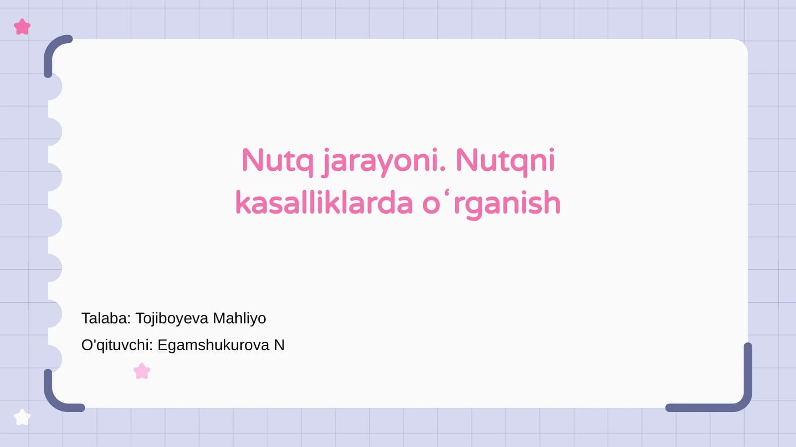 Nutq jarayoni. Nutqni kasalliklarda oʻrganish