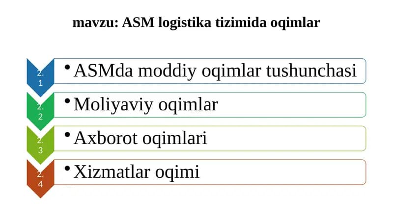 ASM logistika tizimi oqimlar
