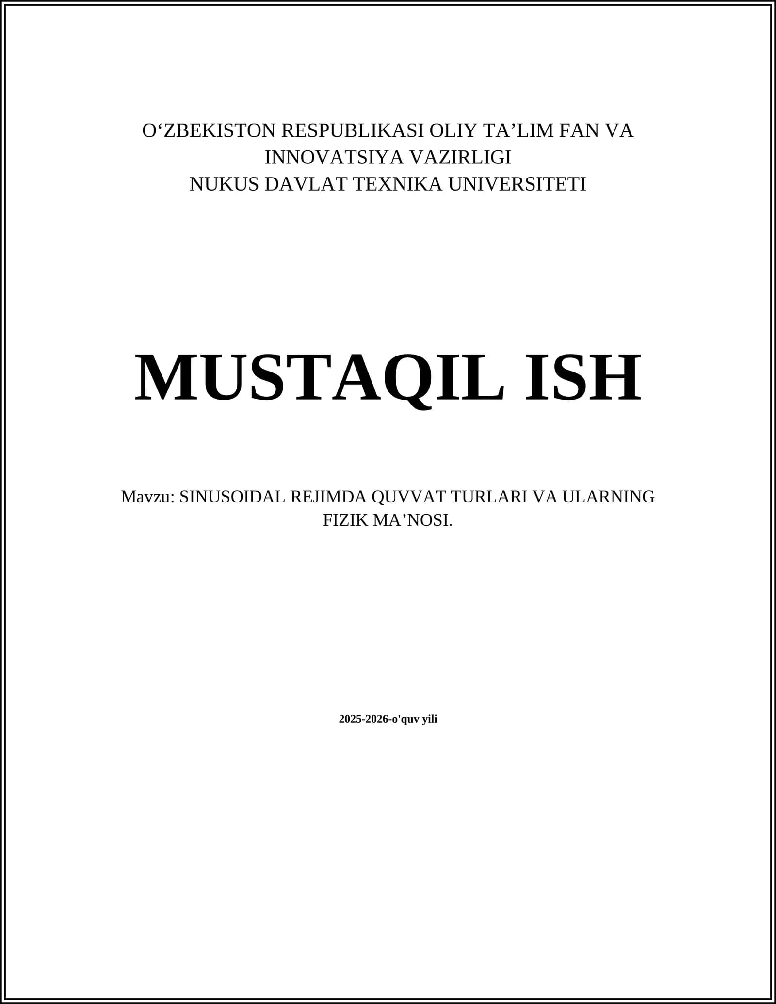SINUSOIDAL REJIMDA QUVVAT TURLARI VA ULARNING FIZIK MA’NOSI