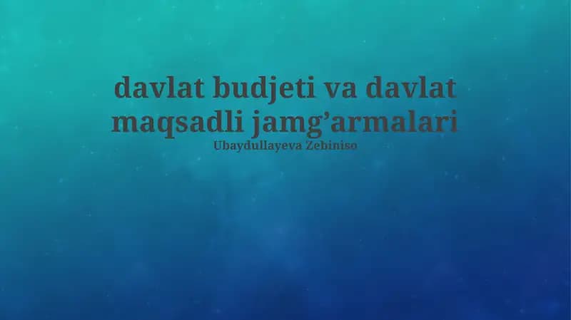 Davlat budjeti va davlat maqsadli jamg’armalari