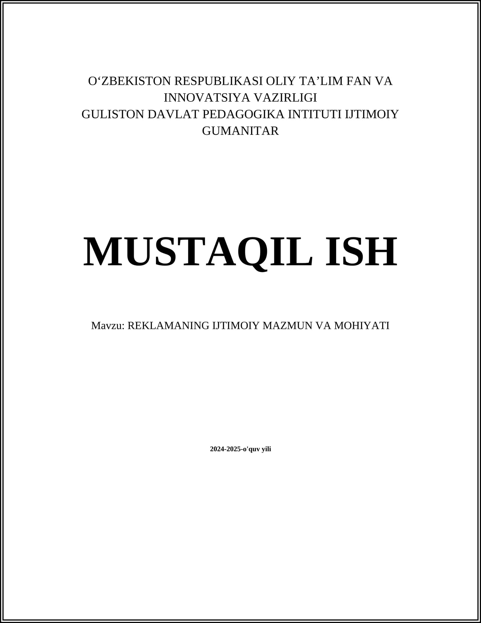 REKLAMANING IJTIMOIY MAZMUN VA MOHIYATI