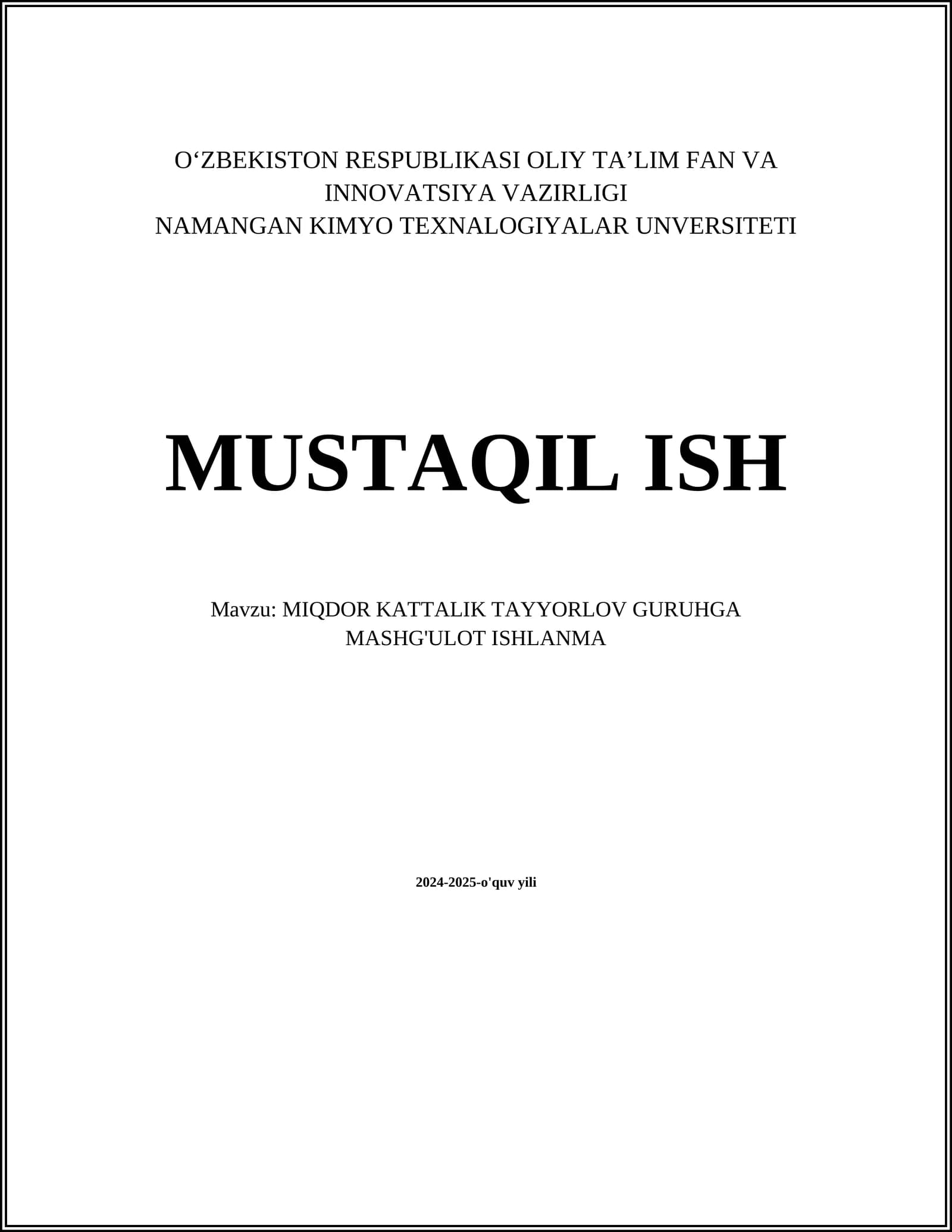 MIQDOR KATTALIK TUSHUNCHASI