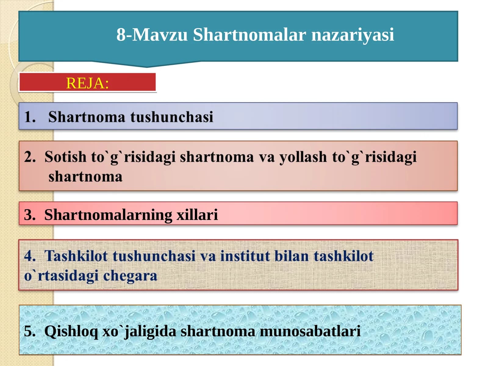 8-Mavzu Shartnomalar nazariyasi