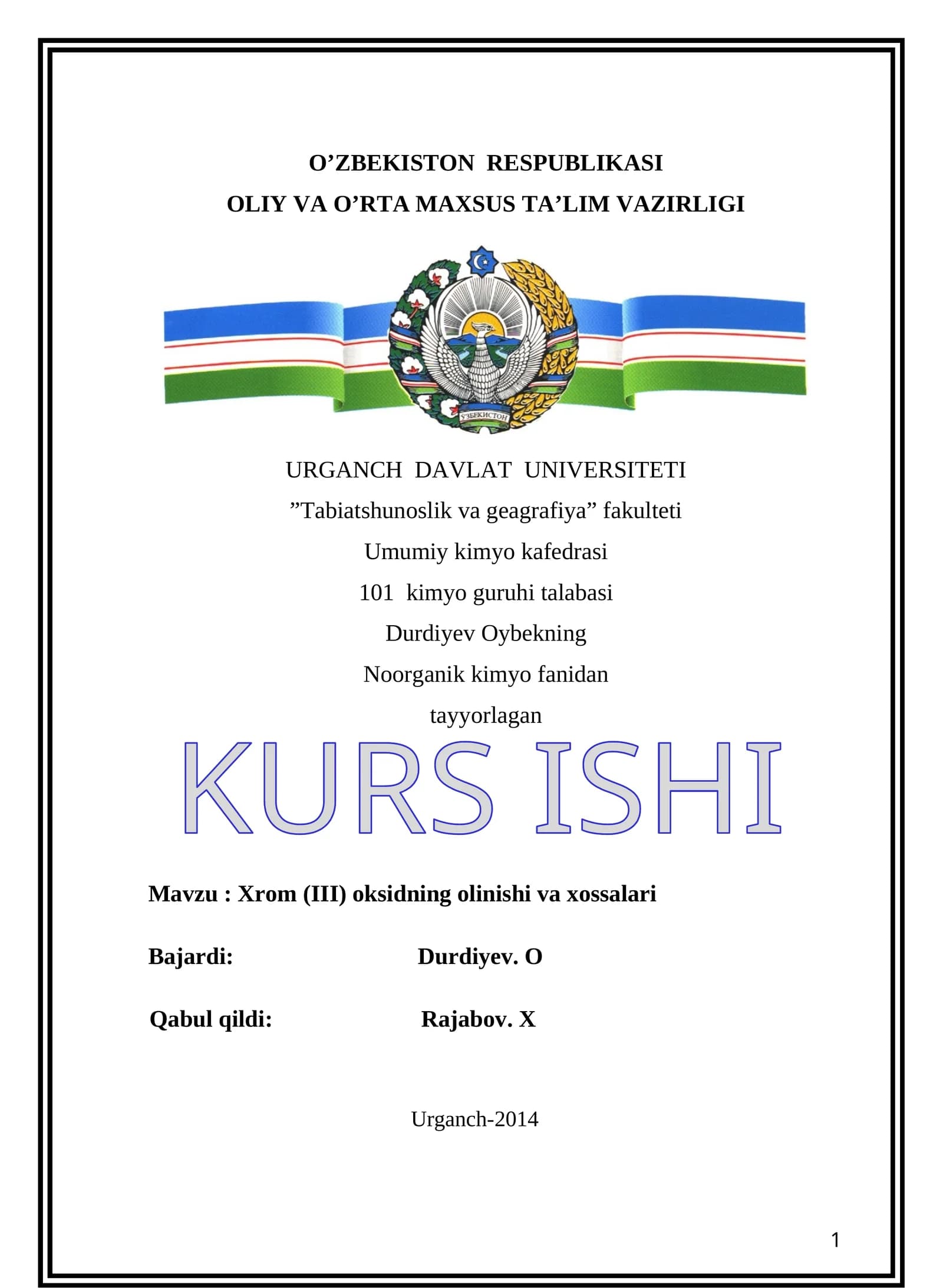 Xrom (III) oksidning olinishi va xossalari