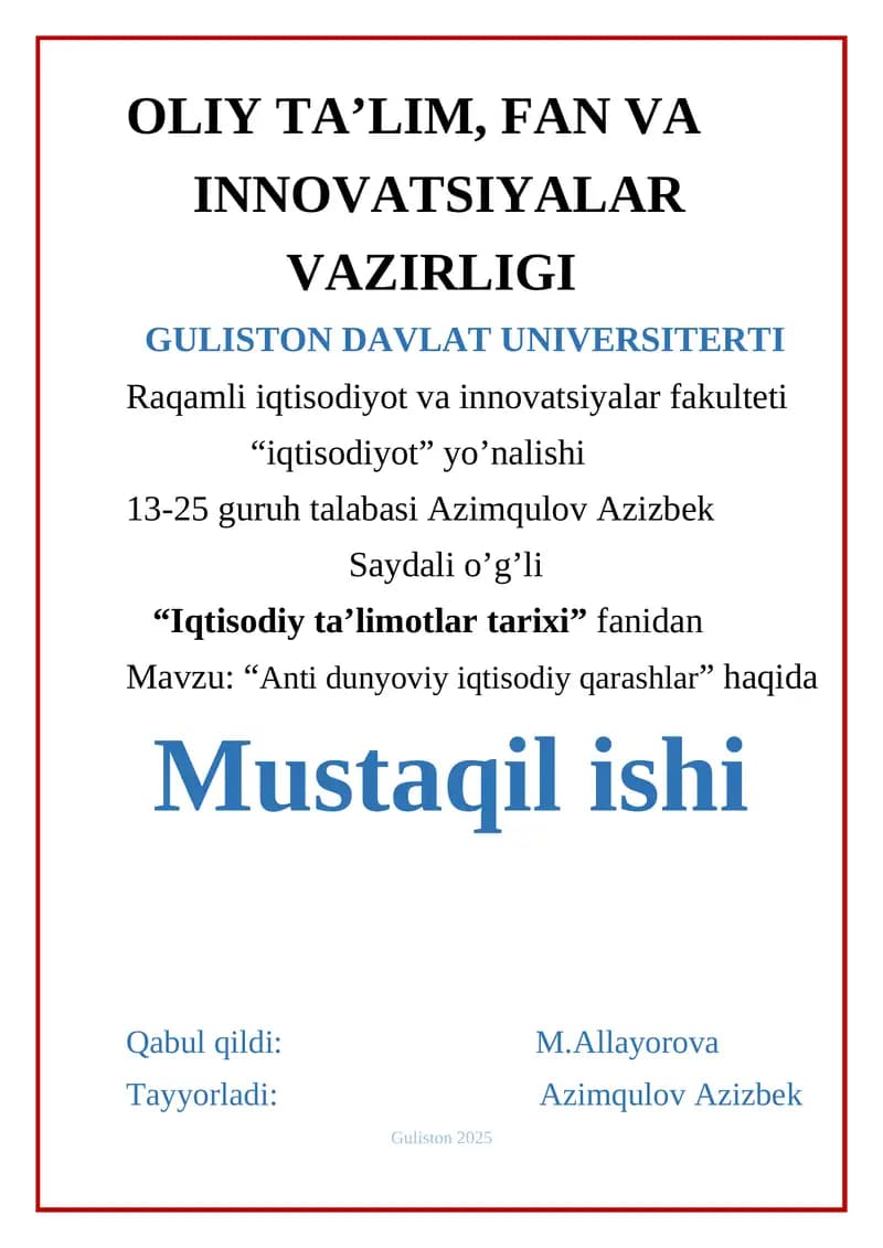 Anti dunyodagi iqtisodiy qarashlar