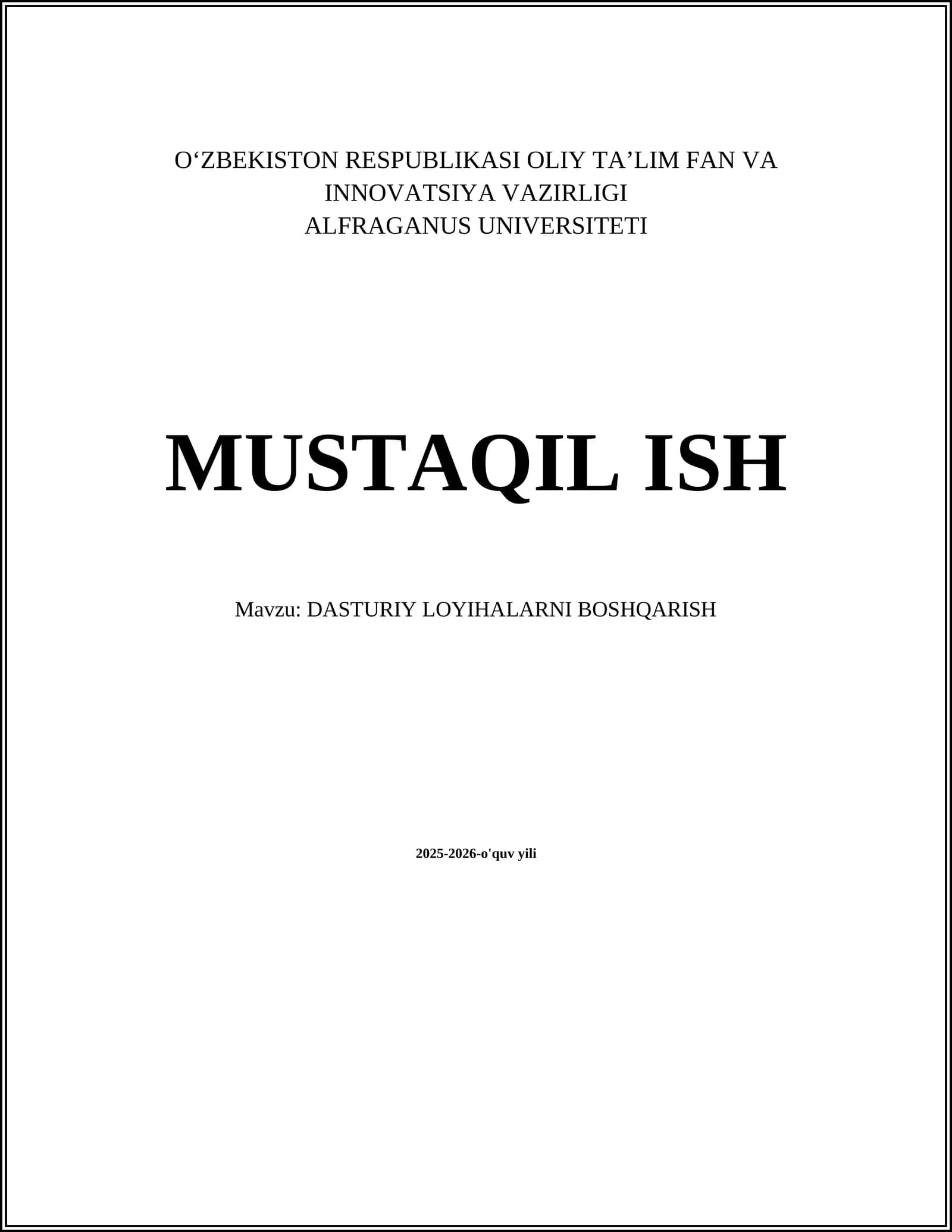 DASTURIY LOYIHALARNI BOSHQARISH