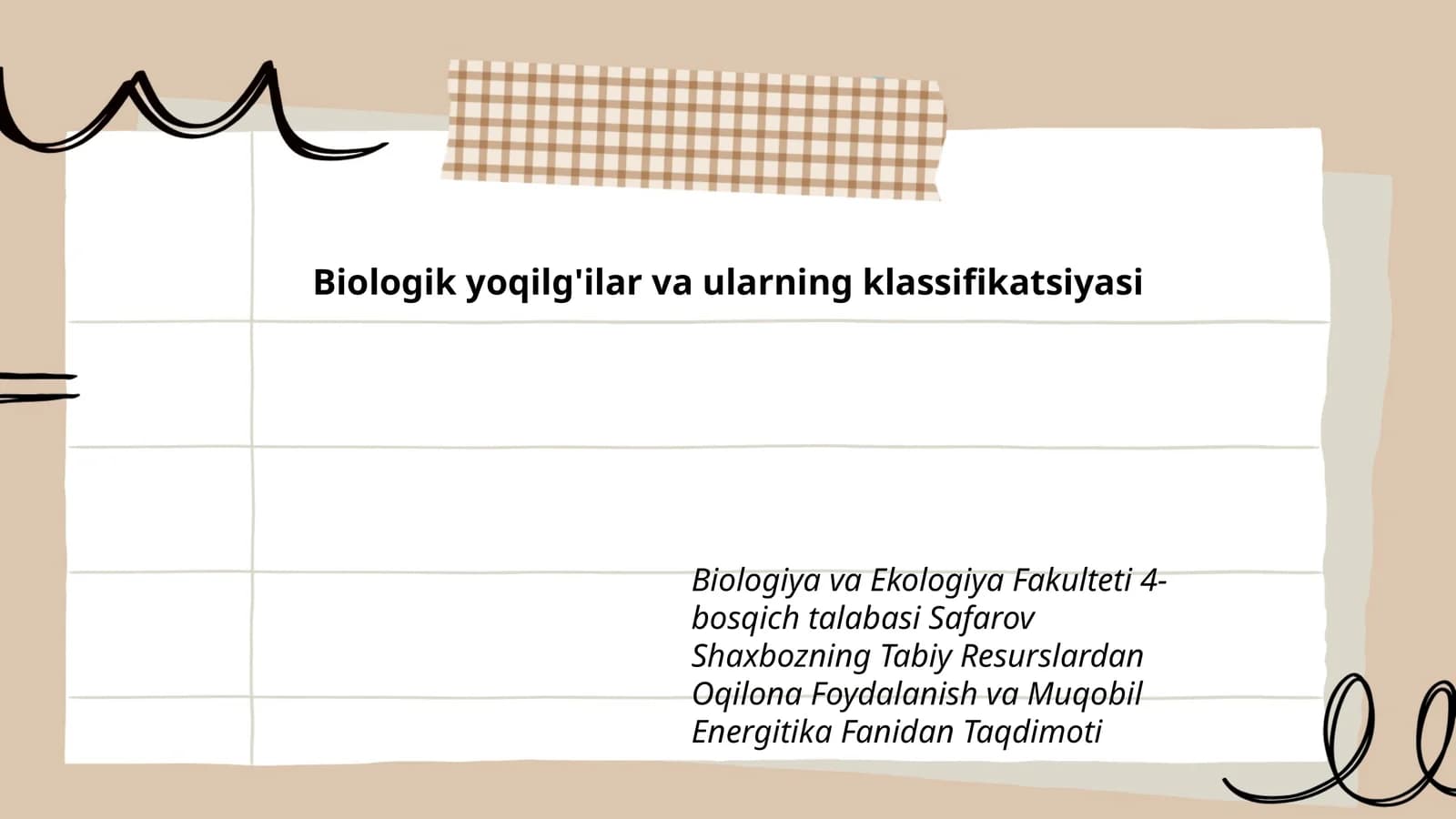 Biologik yoqilg'ilar va ularning klassifikatsiyasi