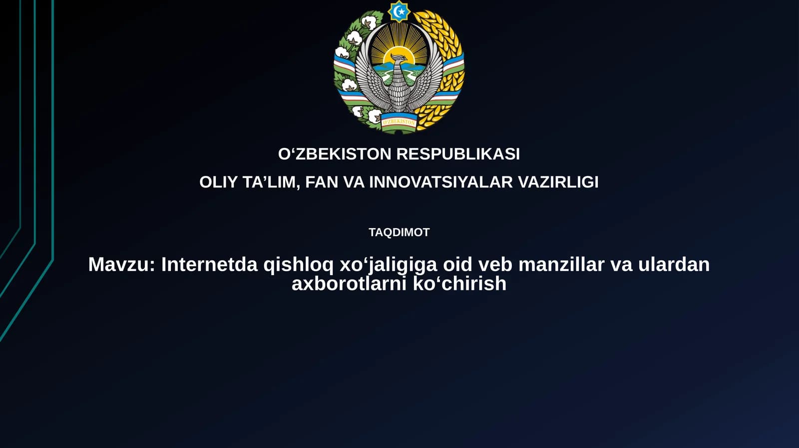 Internetda qishloq xo'jaligiga oid veb manzillar va ulardan axborotlarni ko'chirish