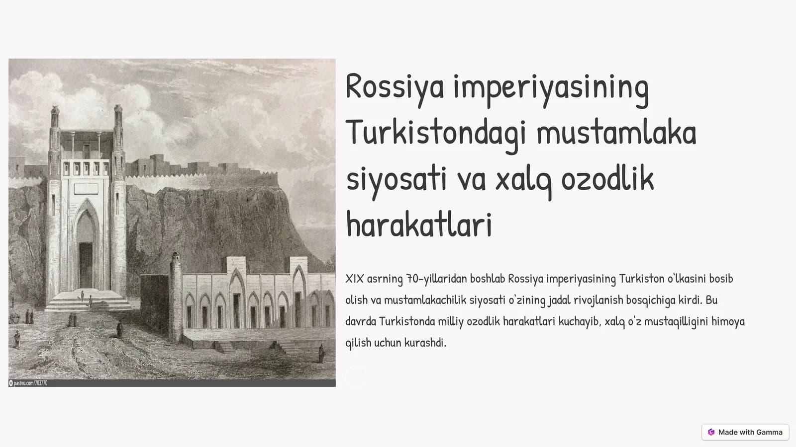 Rossiya imperiyasining Turkistondagi mustamlaka siyosati va xalq ozodlik harakatlari