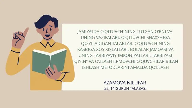 Mustaqil taʼlim. Jamiyatda o'qituvchining roli.
