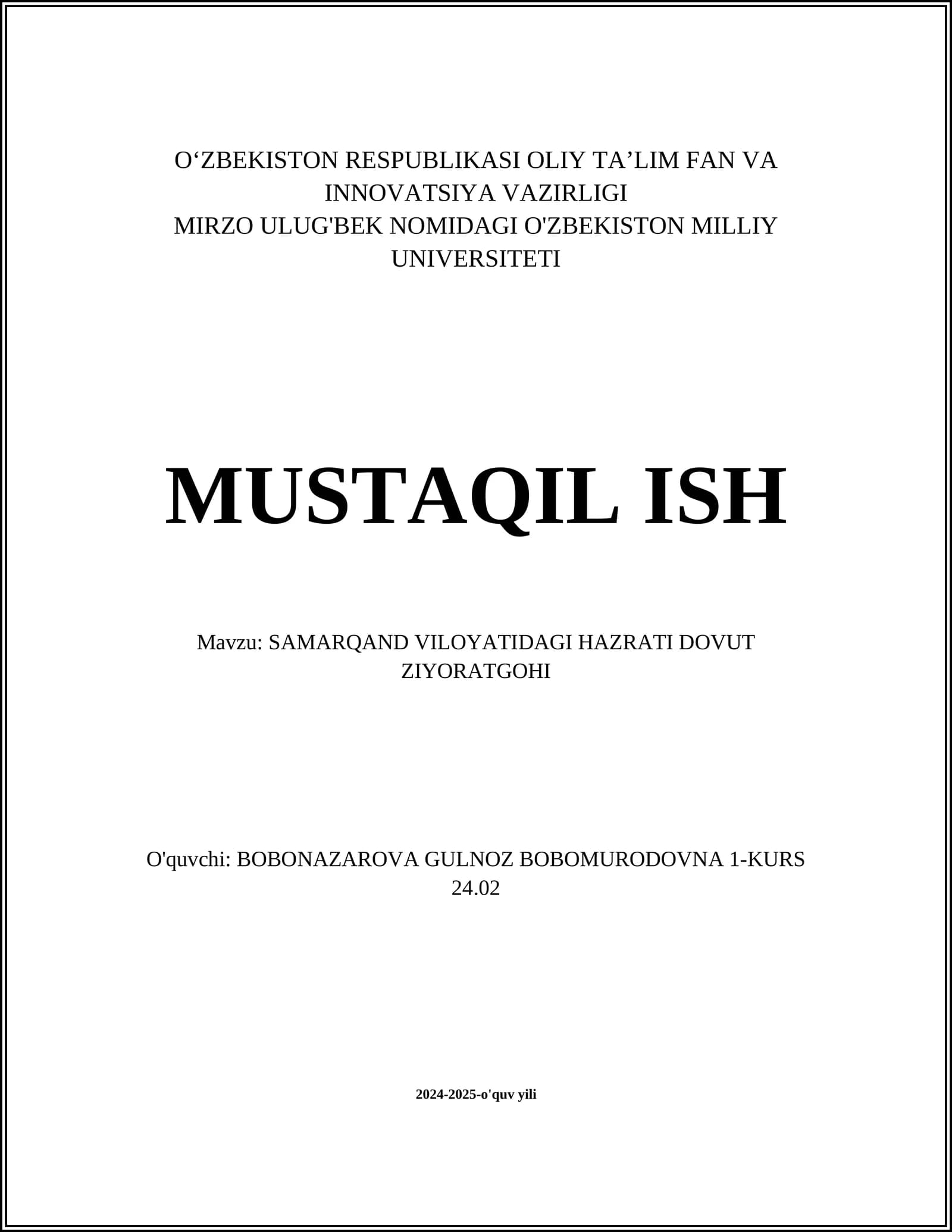 SAMARQAND VILOYATIDAGI HAZRATI DOVUT ZIYORATGOHI