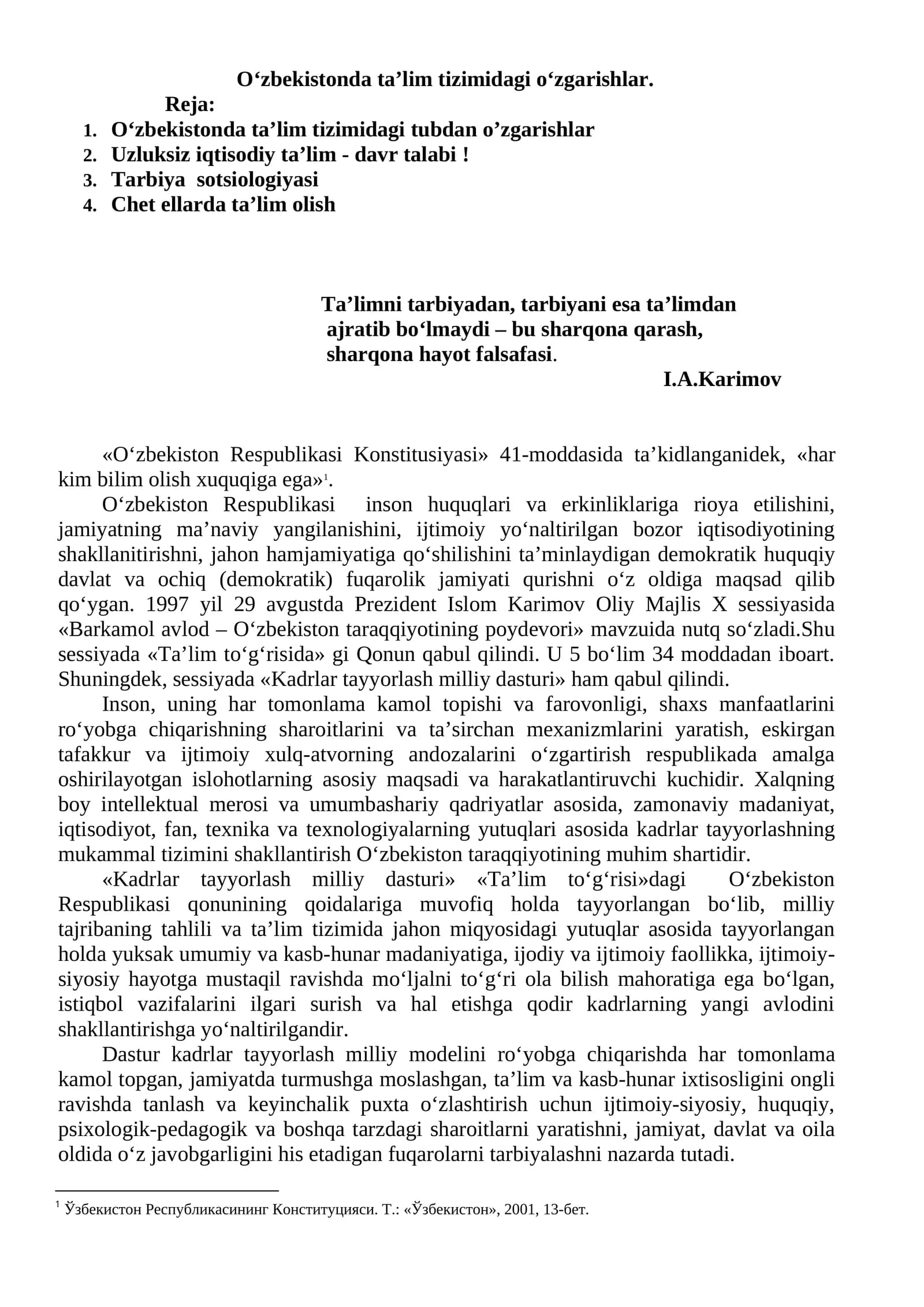 Uzluksiz iqtisodiy ta'lim - davr talabi!