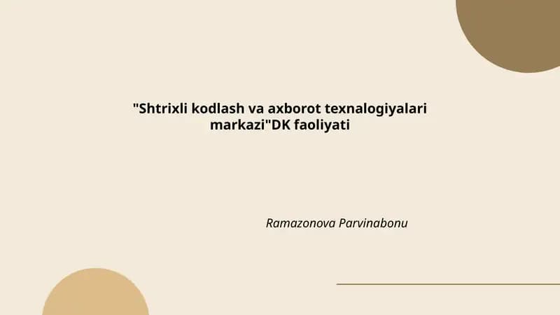 "Shtrixli kodlash va axborot texnalogiyalari markazi"DK faoliyati