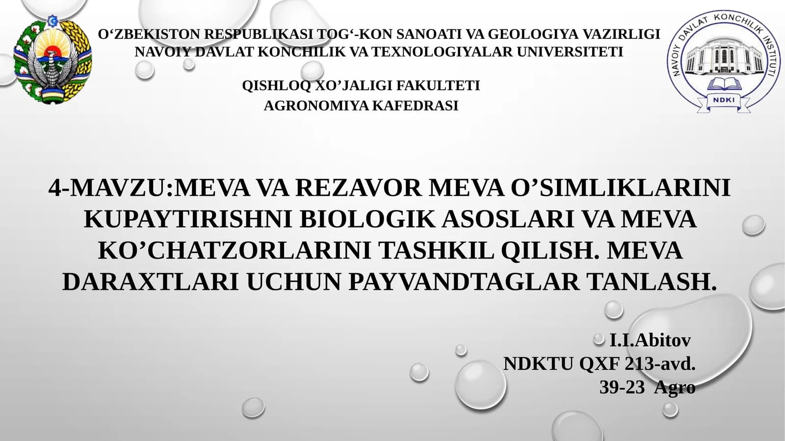 MEVA VA REZAVOR MEVA O’SIMLIKLARINI KUPAYTIRISHNI BIOLOGIK ASOSLARI VA MEVA KO’CHATZORLARINI TASHKIL QILISH