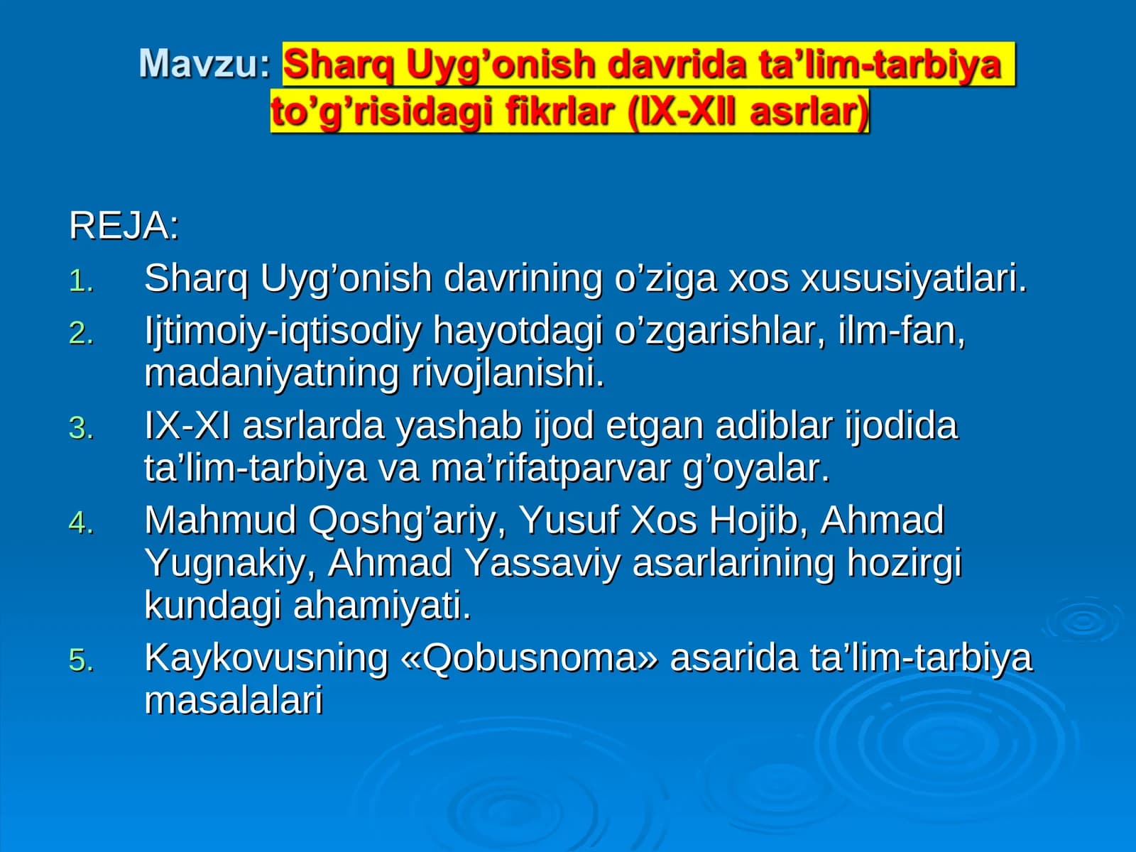 Sharq Uyg’onish davrining o’ziga xos xususiyatlari