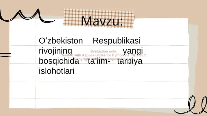 Oʻzbekiston Respublikasi rivojining yangi bosqichida taʼlim- tarbiya islohotlari