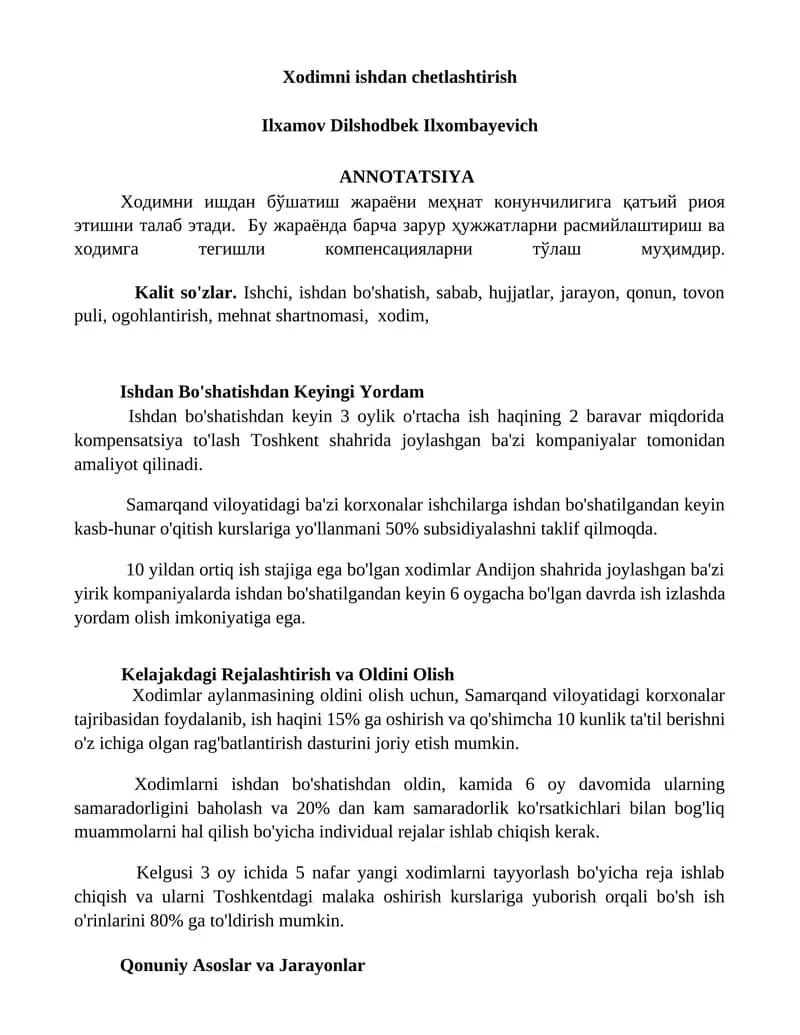 Xodimni ishdan chetlashtirish