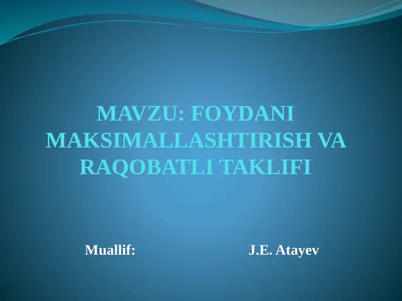 Raqobatlashgan Bozor va Korxona Foydasi