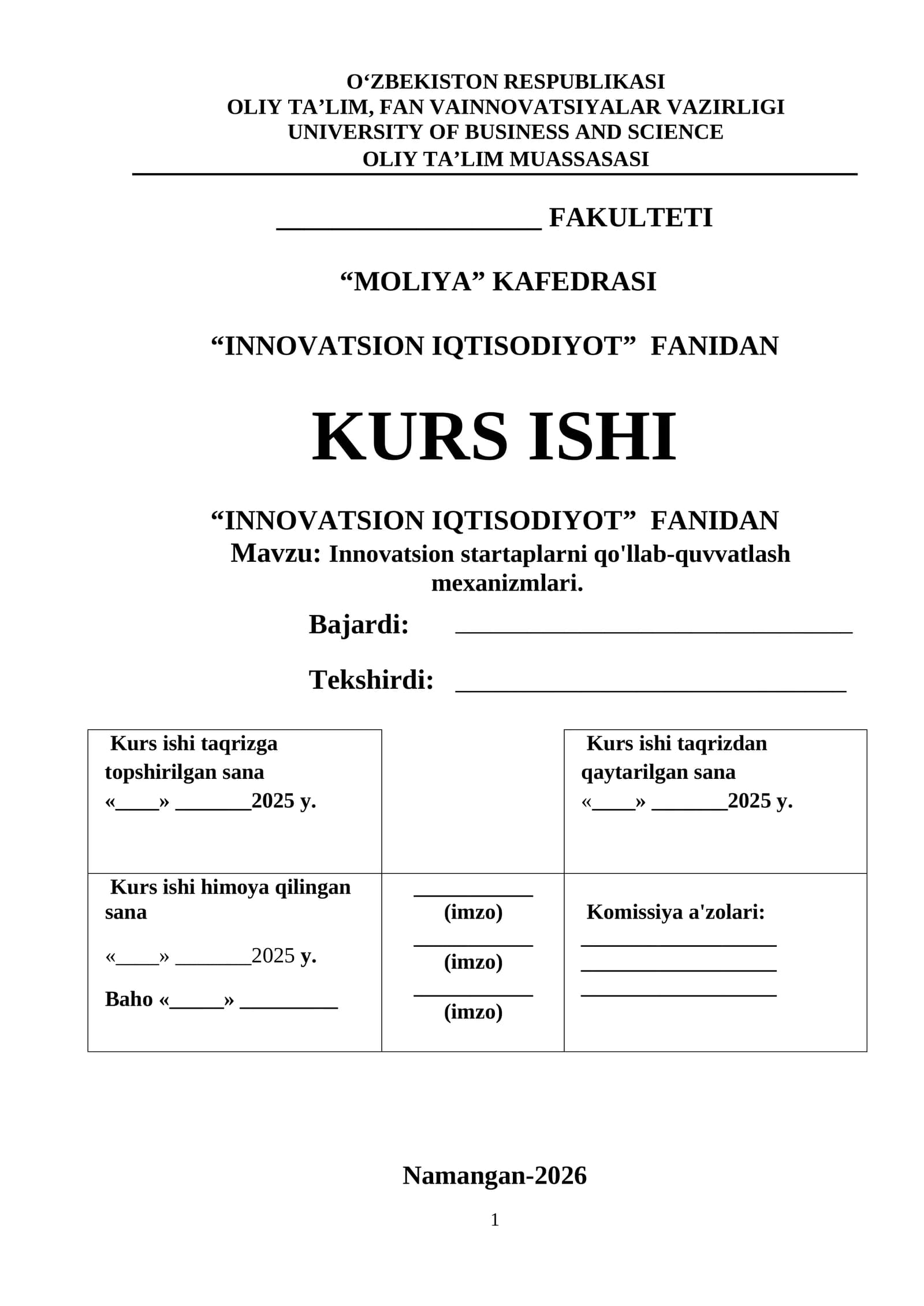 Innovatsion startaplarni qo'llab-quvvatlash mexanizmlari