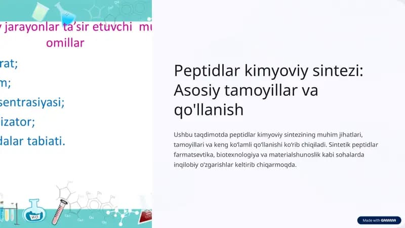 Peptidlar kimyoviy sintezi: Asosiy tamoyillar va qo'llanish