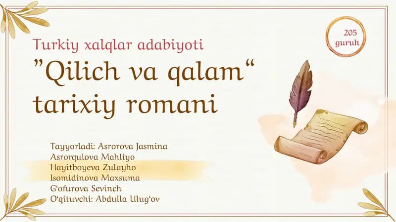 Qilish va qalam tarixiy romoni