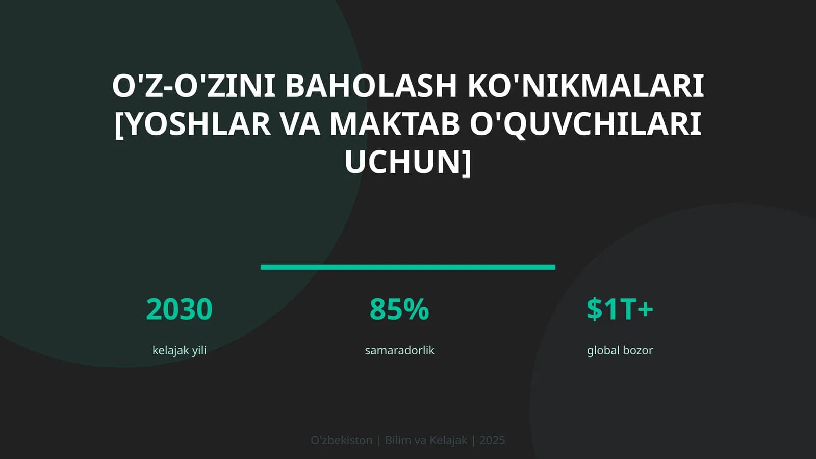O'Z-O'ZINI BAHOLASH KO'NIKMALARI [YOSHLAR VA MAKTAB O'QUVCHILARI UCHUN]