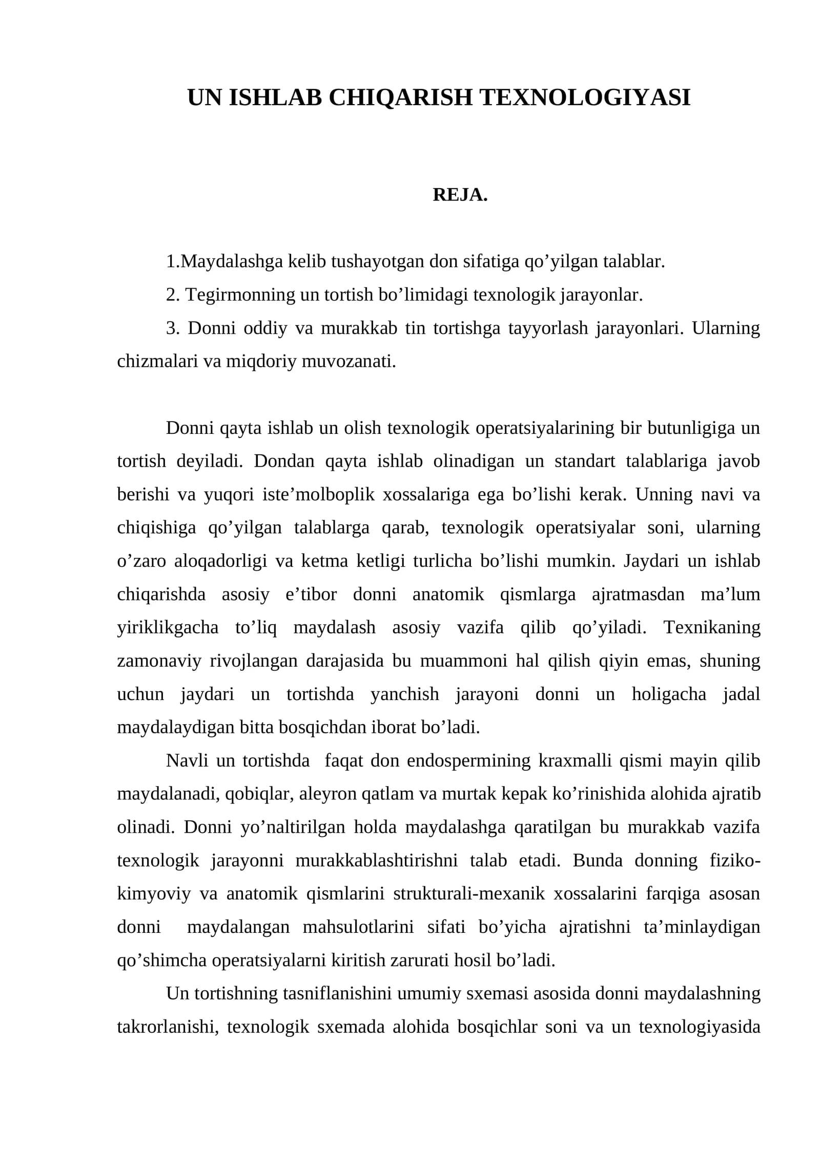 UN ISHLAB CHIQARISH TEXNOLOGIYASI