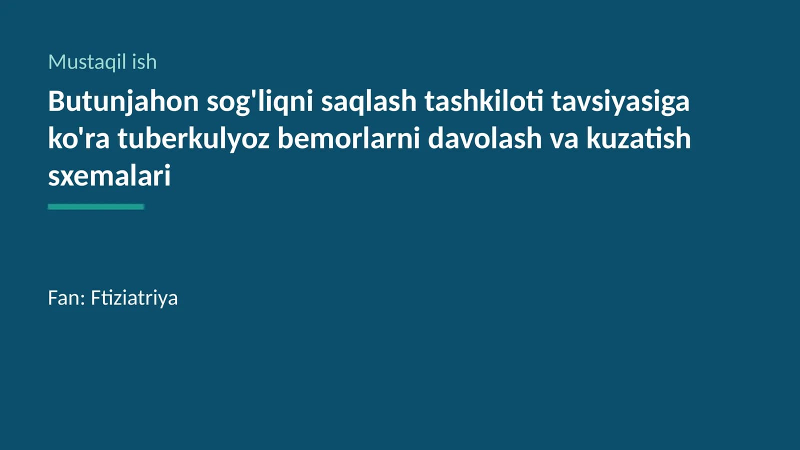 Tuberkulyoz bemorlarini davolash va kuzatish sxemalari