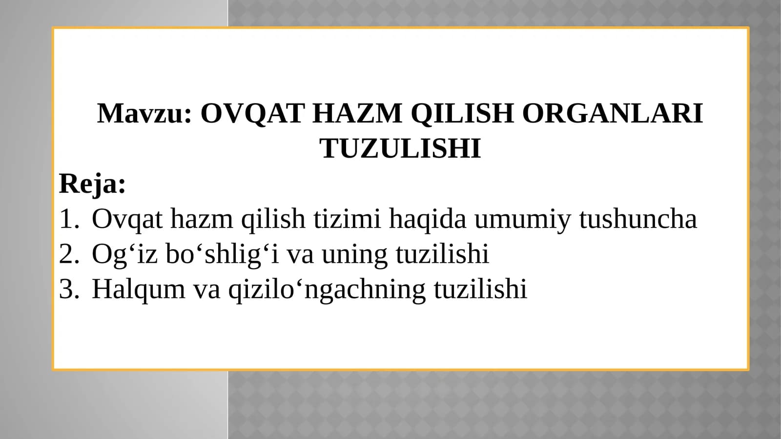 Ovqat Hazm Qilish Organlari Tuzilishi — Anatomik Taqdimot.pptx