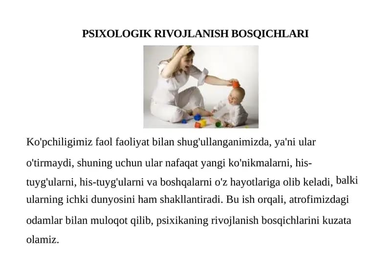 PSIXOLOGIK RIVOJLANISH BOSQICHLARI